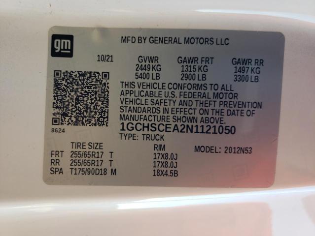 1GCHSCEA2N1121050 - 2022 CHEVROLET COLORADO LT WHITE photo 11