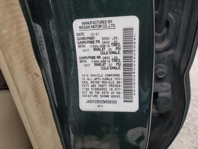 JN8DR09X92W658069 - 2002 NISSAN PATHFINDER LE მწვანე ფოტო 13