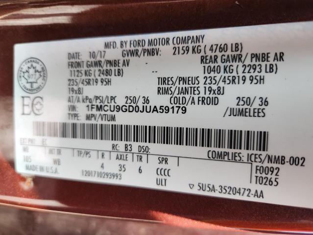 1FMCU9GD0JUA59179 - 2018 FORD ESCAPE SE BROWN photo 13