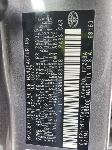 4T1T11AK8NU683108 - 2022 TOYOTA CAMRY SE GRAY photo 13