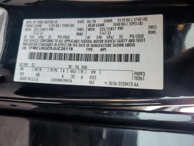 1FMCU9GD5JUC26118 - 2018 FORD ESCAPE SE Siyah fotoğraf 13