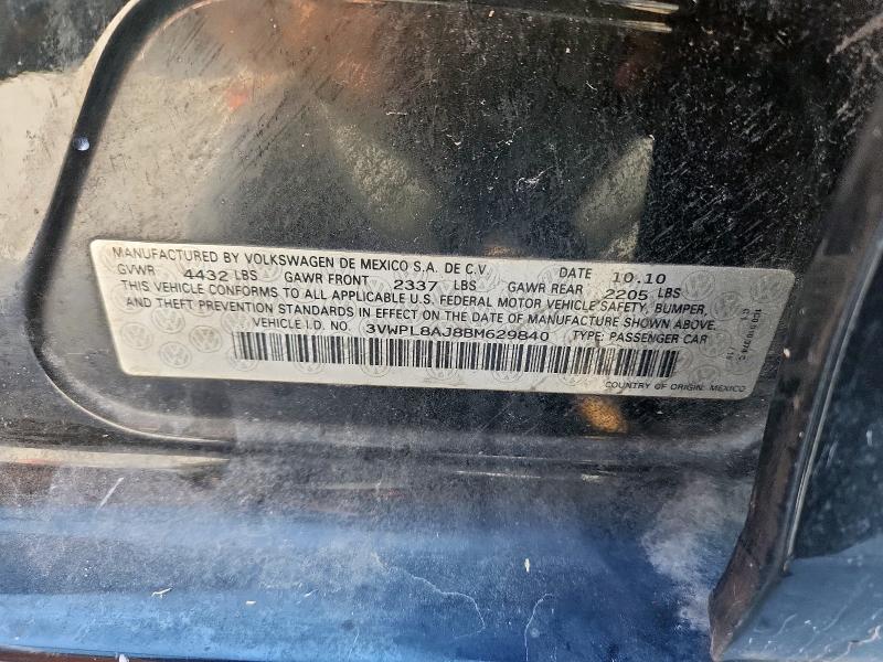 3VWPL8AJ8BM629840 - 2011 VOLKSWAGEN JETTA TDI შავი ფოტო 12