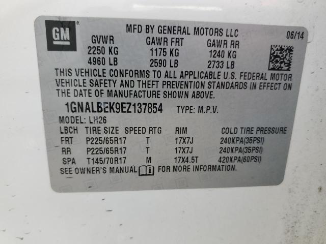 1GNALBEK9EZ137854 - 2014 CHEVROLET EQUINOX LT WHITE photo 14