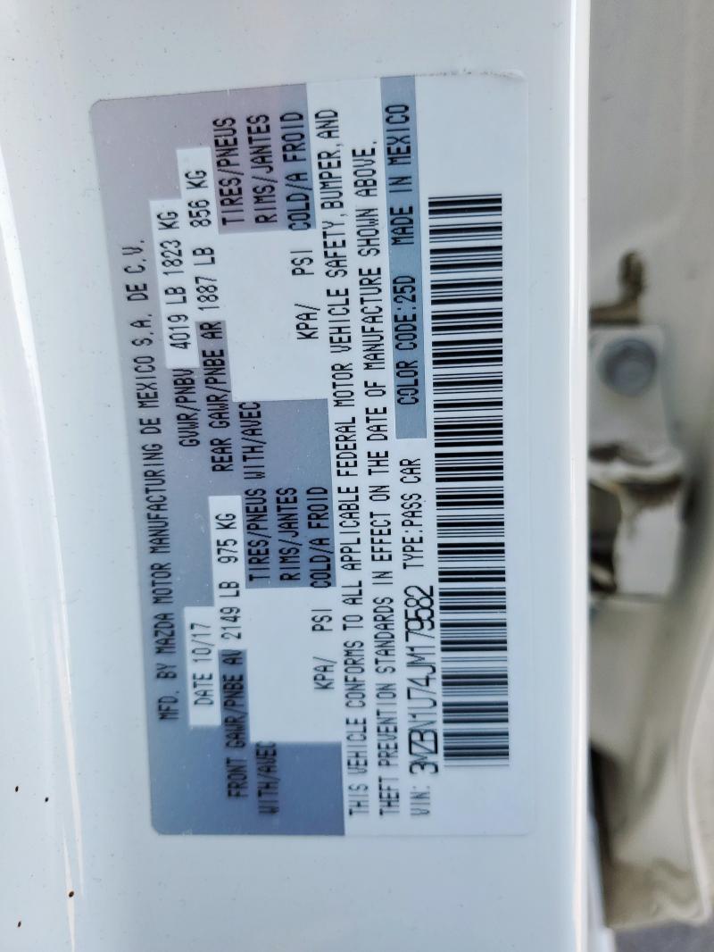 3MZBN1U74JM179582 - 2018 MAZDA 3 SPORT 白色 照片 12