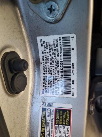 1HGFA16816L120358 - 2006 HONDA CIVIC EX SILVER photo 12