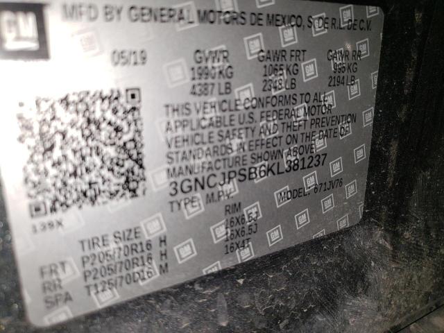 3GNCJPSB6KL381237 - 2019 CHEVROLET TRAX 1LT ნაცრისფერი ფოტო 13