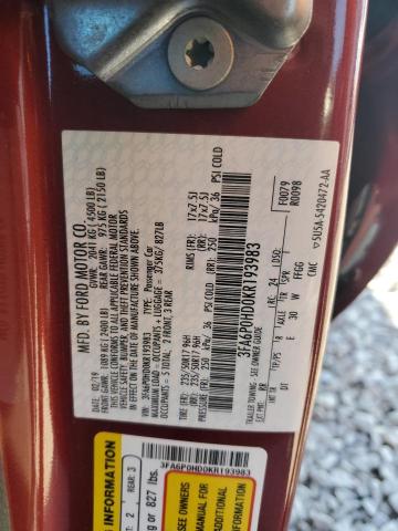 3FA6P0HD0KR193983 - 2019 FORD FUSION SE წითელი ფოტო 12