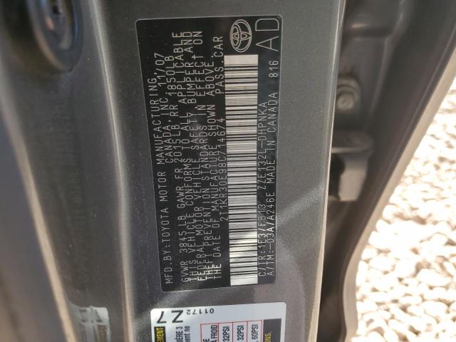 2T1KR30E98C714674 - 2008 TOYOTA COROLLA MA XR GRAY photo 12