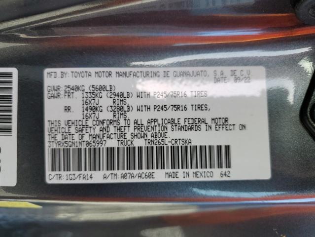 3TYRX5GN1NT065997 - 2022 TOYOTA TACOMA ACCESS CAB 灰色 照片 12