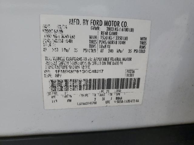 1FM5K8D81GGC48317 - 2016 FORD EXPLORER XLT თეთრი ფოტო 13