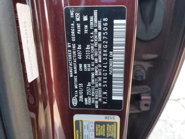 5XXGT4L38KG275068 - 2019 KIA OPTIMA LX Темно-червоний фото 13