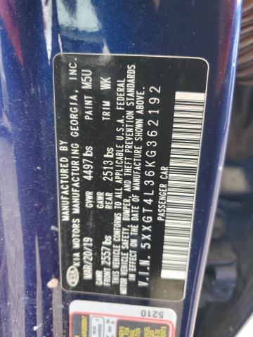 5XXGT4L36KG362192 - 2019 KIA OPTIMA LX BLUE photo 12