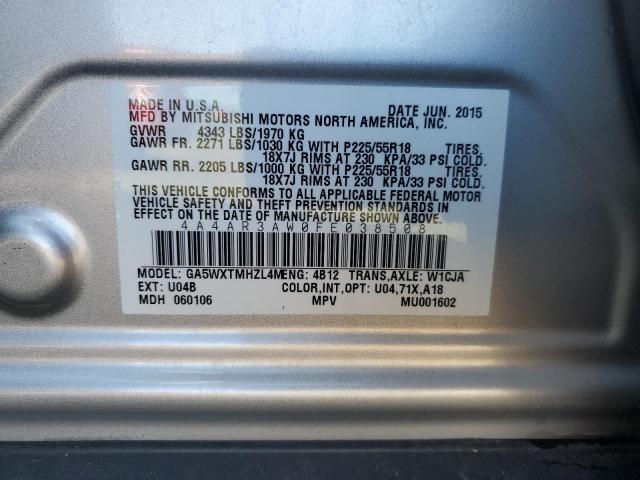 4A4AR3AW0FE038508 - 2015 MITSUBISHI OUTLANDER ES SILVER photo 13