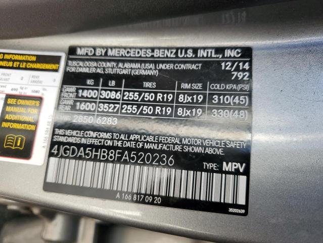 4JGDA5HB8FA520236 - 2015 MERCEDES-BENZ ML 350 4MATIC GRAY photo 13