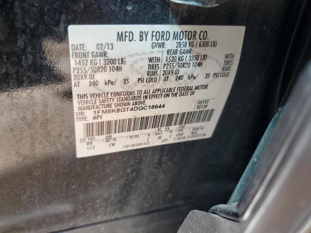 1FM5K8GT4DGC18644 - 2013 FORD EXPLORER SPORT შავი ფოტო 13