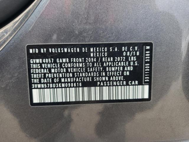 3VWN57BU3KM098616 - 2019 VOLKSWAGEN JETTA S Boz foto 12