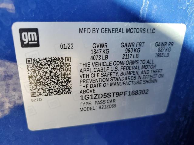 1G1ZD5ST9PF168302 - 2023 CHEVROLET MALIBU LT BLUE photo 12