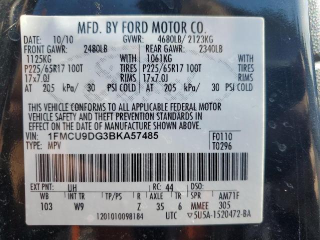 1FMCU9DG3BKA57485 - 2011 FORD ESCAPE XLT BLACK photo 13