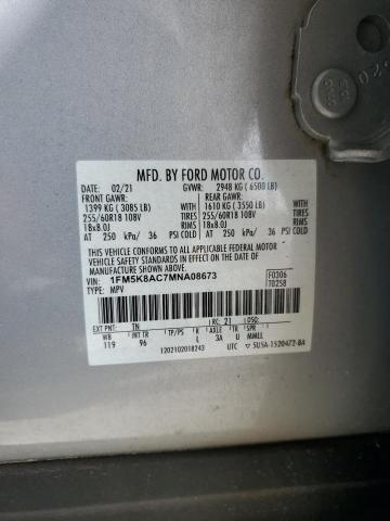 1FM5K8AC7MNA08673 - 2021 FORD EXPLORER POLICE INTERCEPTOR فضي صورة 13