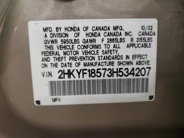 2HKYF18573H534207 - 2003 HONDA PILOT EXL BEIGE photo 13