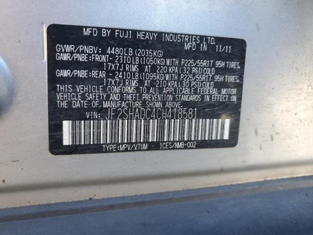 JF2SHADC4CH418581 - 2012 SUBARU FORESTER 2.5X PREMIUM SILVER photo 14