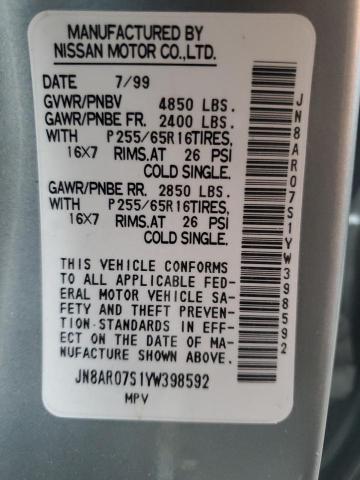 JN8AR07S1YW398592 - 2000 NISSAN PATHFINDER LE ვერცხლისფერი ფოტო 13