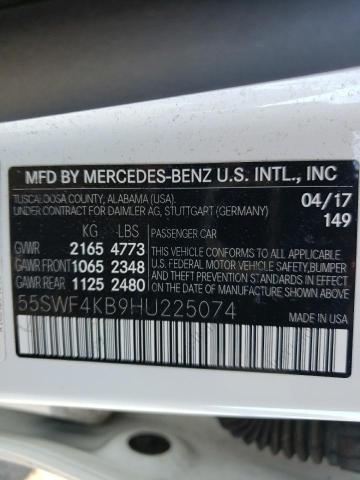 55SWF4KB9HU225074 - 2017 MERCEDES-BENZ C 300 4MATIC WHITE photo 12
