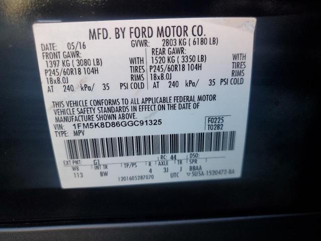 1FM5K8D86GGC91325 - 2016 FORD EXPLORER XLT BLACK photo 13