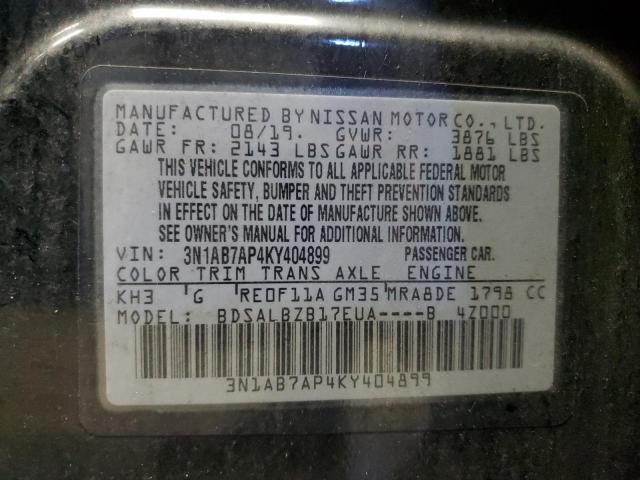 3N1AB7AP4KY404899 - 2019 NISSAN SENTRA S BLACK photo 12