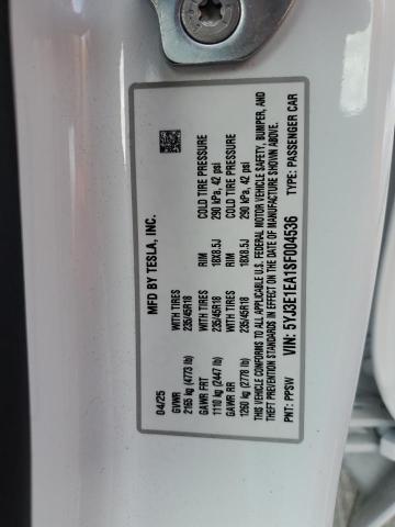 5YJ3E1EA1SF004536 - 2025 TESLA MODEL 3 WHITE photo 13