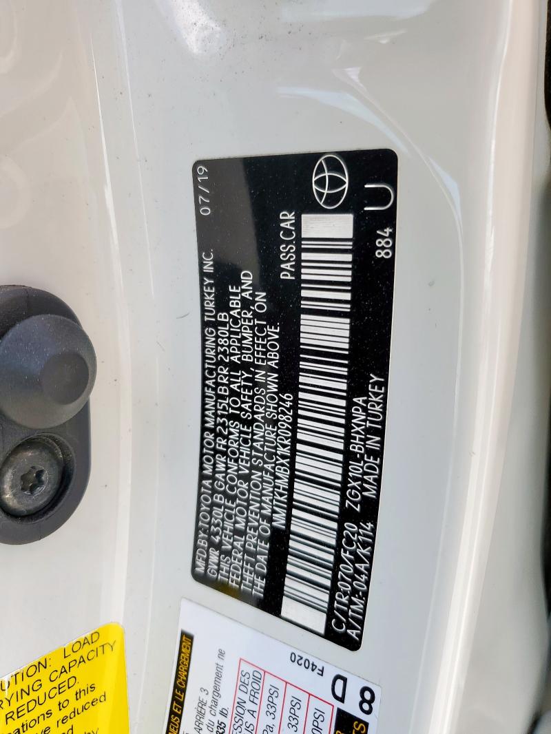 NMTKHMBX1KR098246 - 2019 TOYOTA C-HR XLE 白色 照片 12