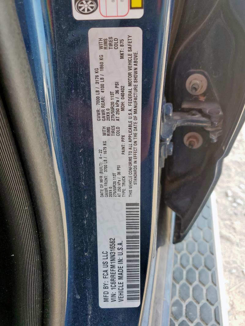 1C6RREFM1NN316562 - 2022 RAM 1500 BIG HORN/LONE STAR BLUE photo 12