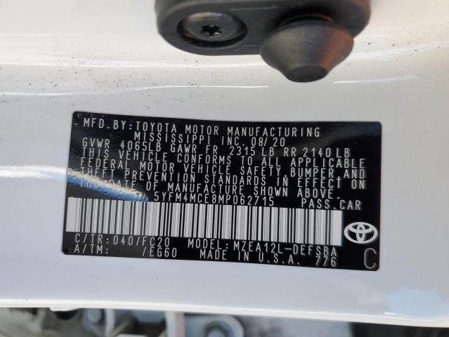 5YFM4MCE8MP062715 - 2021 TOYOTA COROLLA SE Ақ фото 12