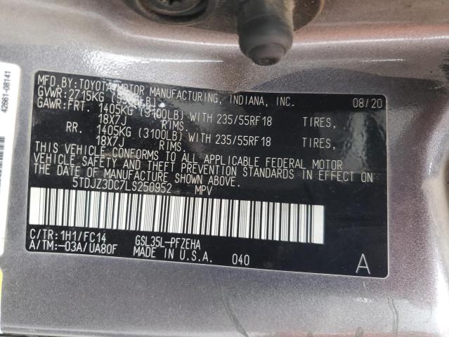 5TDJZ3DC7LS250952 - 2020 TOYOTA SIENNA LE GRAY photo 13