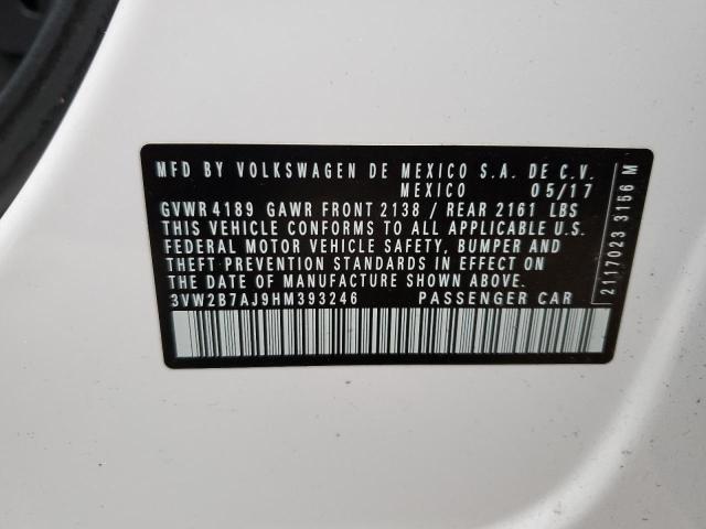 3VW2B7AJ9HM393246 - 2017 VOLKSWAGEN JETTA S Beyaz fotoğraf 12