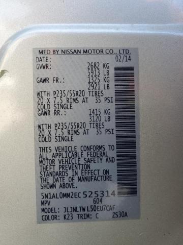 5N1AL0MM2EC525314 - 2014 INFINITI QX60 SILVER photo 13