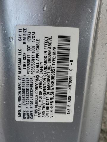 5FNRL5H67BB069857 - 2011 HONDA ODYSSEY EXL SILVER photo 14