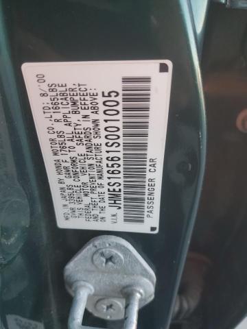 JHMES16561S001005 - 2001 HONDA CIVIC LX GREEN photo 12