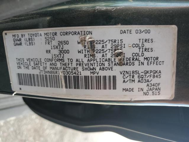 JT3HN86R1Y0305421 - 2000 TOYOTA 4RUNNER SR5 Жасыл фото 13