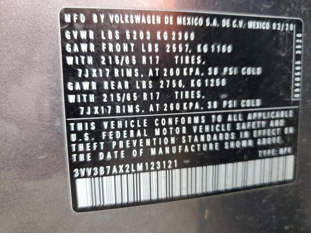3VV3B7AX2LM123121 - 2020 VOLKSWAGEN TIGUAN SE GRAY photo 13