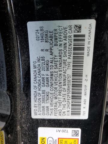 2HGFE2F50RH558757 - 2024 HONDA CIVIC SPORT BLACK photo 12