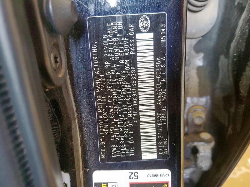 4T1G11AK9NU653388 - 2022 TOYOTA CAMRY SE 黑色 照片 13