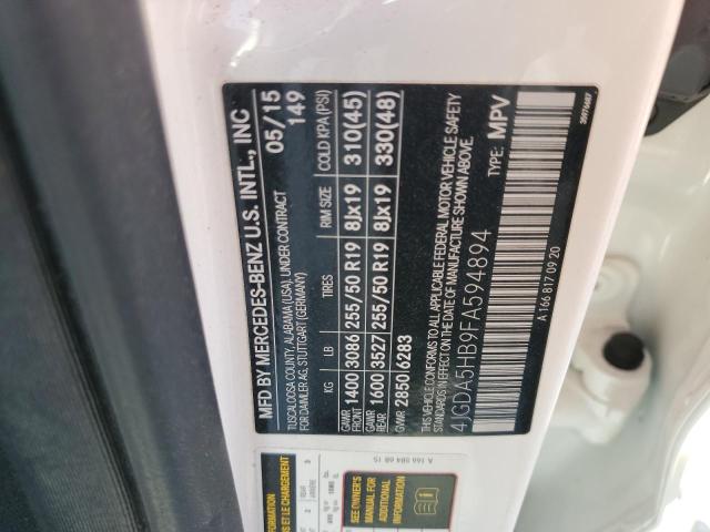 4JGDA5HB9FA594894 - 2015 MERCEDES-BENZ ML 350 4MATIC WHITE photo 13