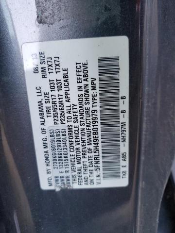 5FNRL5H49EB019979 - 2014 HONDA ODYSSEY EX GRAY photo 13