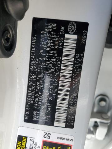 4T1G11AK2PU722392 - 2023 TOYOTA CAMRY SE NIGHT SHADE WHITE photo 12