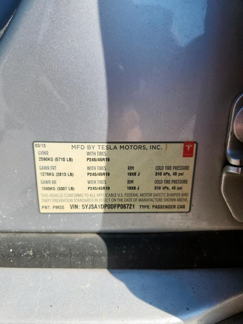 5YJSA1DP0DFP06721 - 2013 TESLA MODEL S Күміс фото 12
