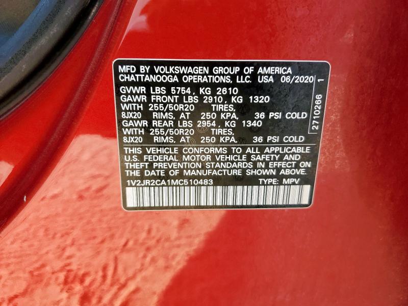 1V2JR2CA1MC510483 - 2021 VOLKSWAGEN ATLAS SE أحمر صورة 14