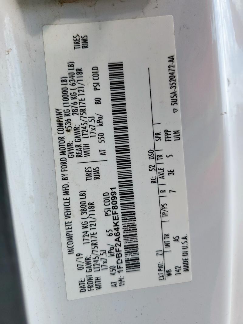 1FDBF2A64KEF80991 - 2019 FORD F250 SUPER DUTY Ağ foto 12