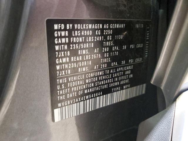 WVGBV3AX4EW549644 - 2014 VOLKSWAGEN TIGUAN S GRAY photo 14
