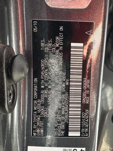 JTEBU5JR8A5025591 - 2010 TOYOTA 4RUNNER SR5 GRAY photo 10